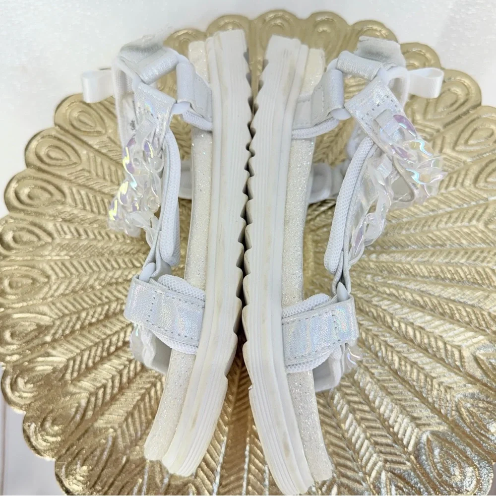 Justice‎ Girls Sandals Size 3 White Iridescent Chain Platform NWOT